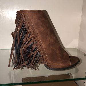 Brown fringe bootie